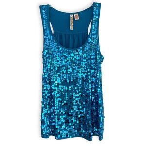 90s & Y2K EYESHADOW Blue Sequin Disco Blouse